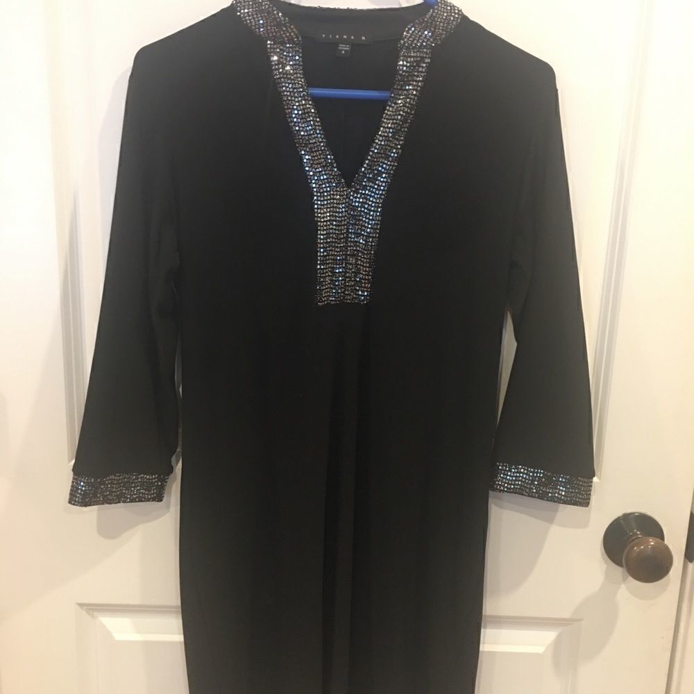 Tiana B small black dress stretchy silver bling